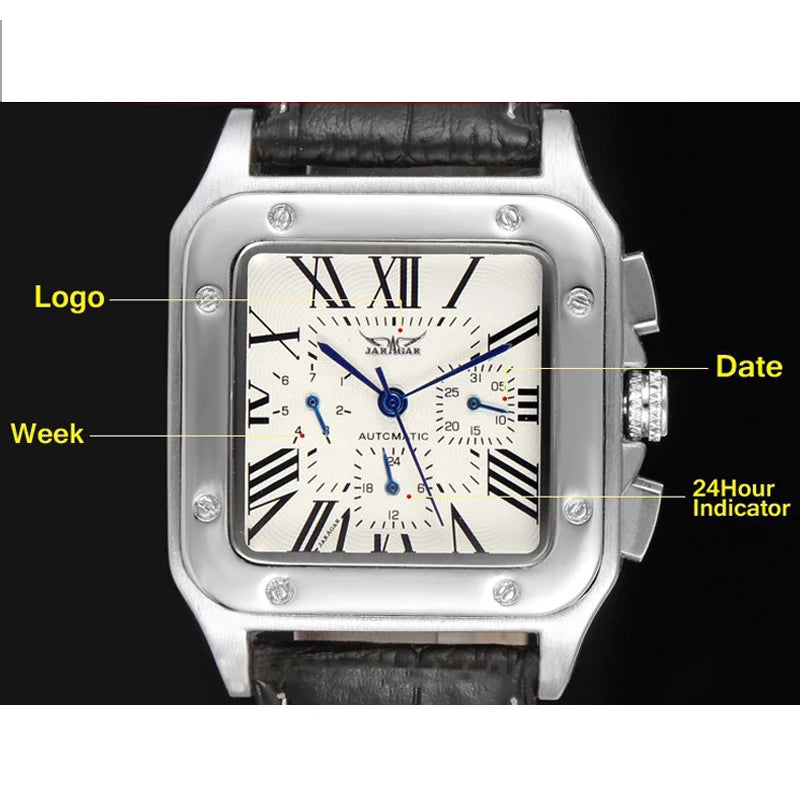 Men Automatic Mechanical Watch Simple Black White Leather Skeleton Watches Self Winding Male Reloj Classy Male Heren Horloge