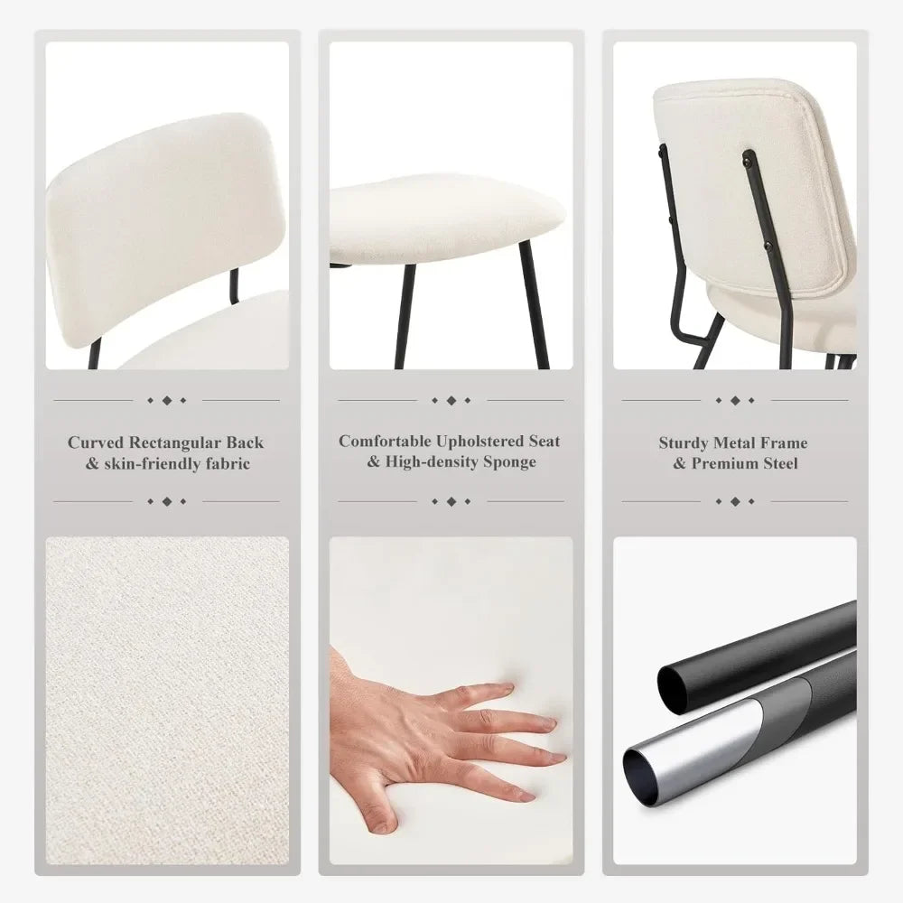 Fabric Dining Room Chairs Accent Diner Chair Stylish Kitchen Chairs With Solid Metal Legs and Curved Back Cream Home Furniture