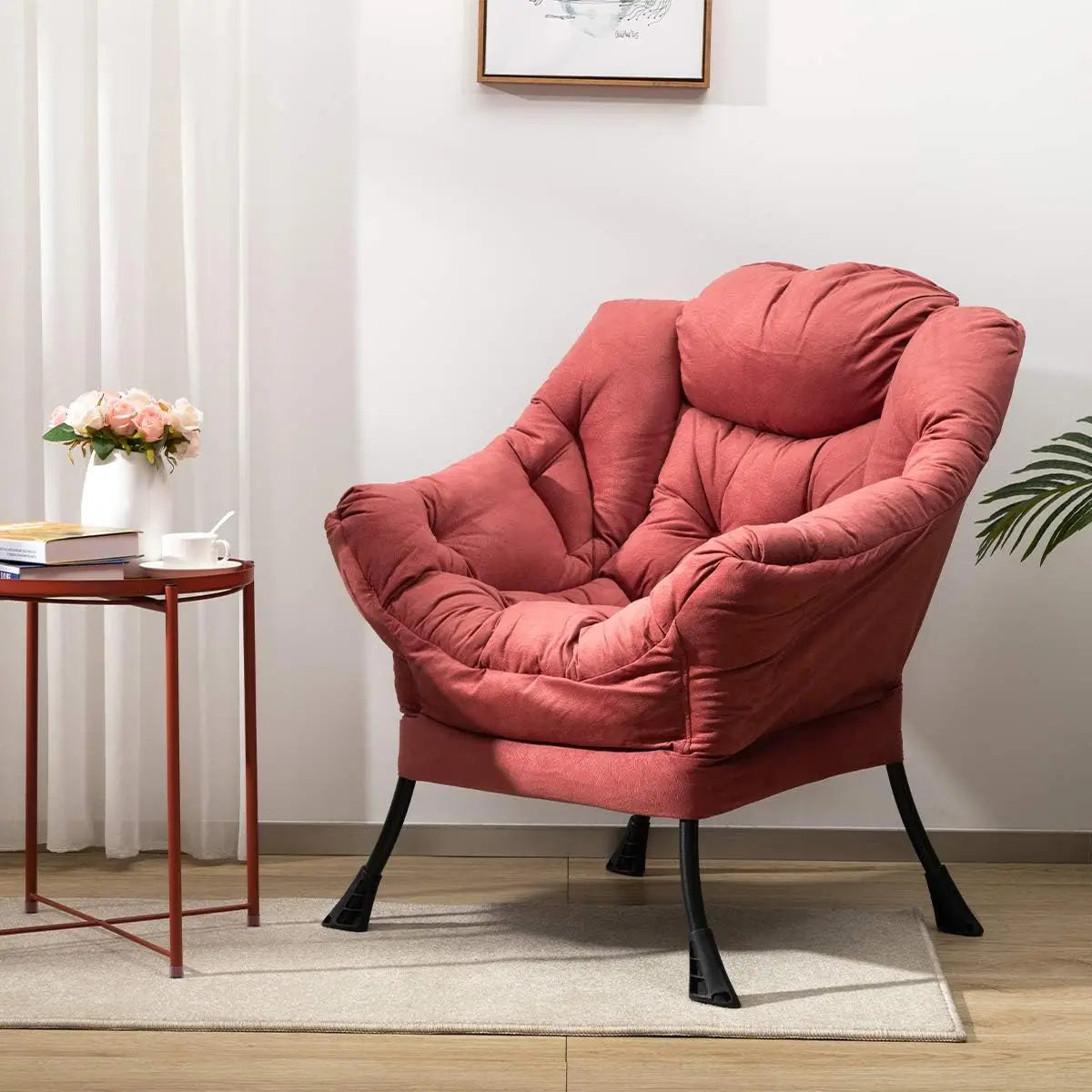 Fabric Large Lazy Chair, Accent Reading Chair, Cozy Lounge Chair with Armrest, Leisure Sofa Chair for Living Room
