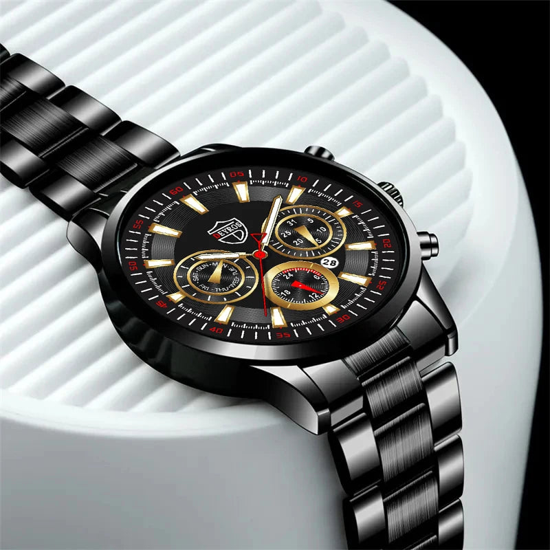 Fashion Men's Watches Business Stainless Steel Quartz Wrist Watch Male Casual Date Luminous Leather Bracelet Clock