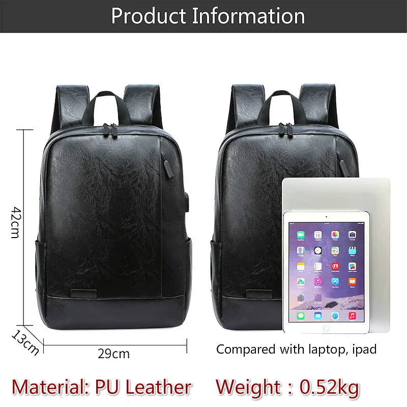 Men's PU Leather Laptop Backpack Waterproof Usb Charging Lightness Backpacks Outdoor Travel School Bagpacks Fitness Bag