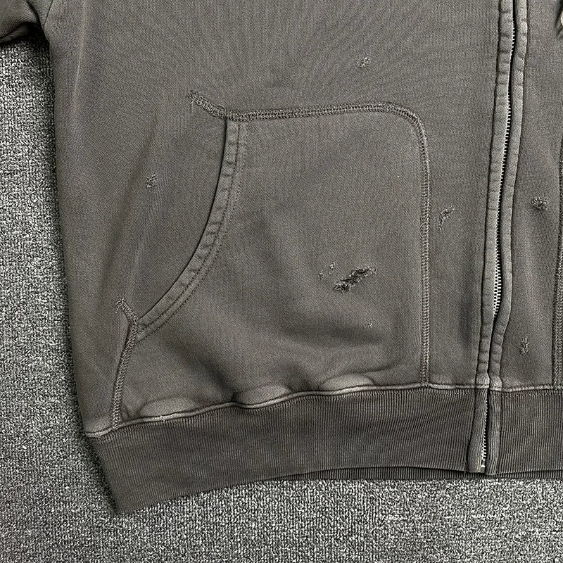 Top Quality Saint Zip Hoodies Men Woman Vintage Washed Do Old Damaged High Street Sweatshirts Hooded Pullovers