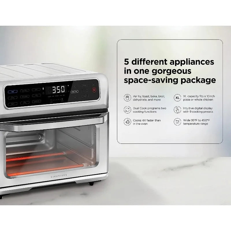 CHEFMAN Air Fryer Toaster Oven XL 20L, Healthy Cooking & User Friendly, Countertop Convection Bake & Broil, 9 Cooking Functions