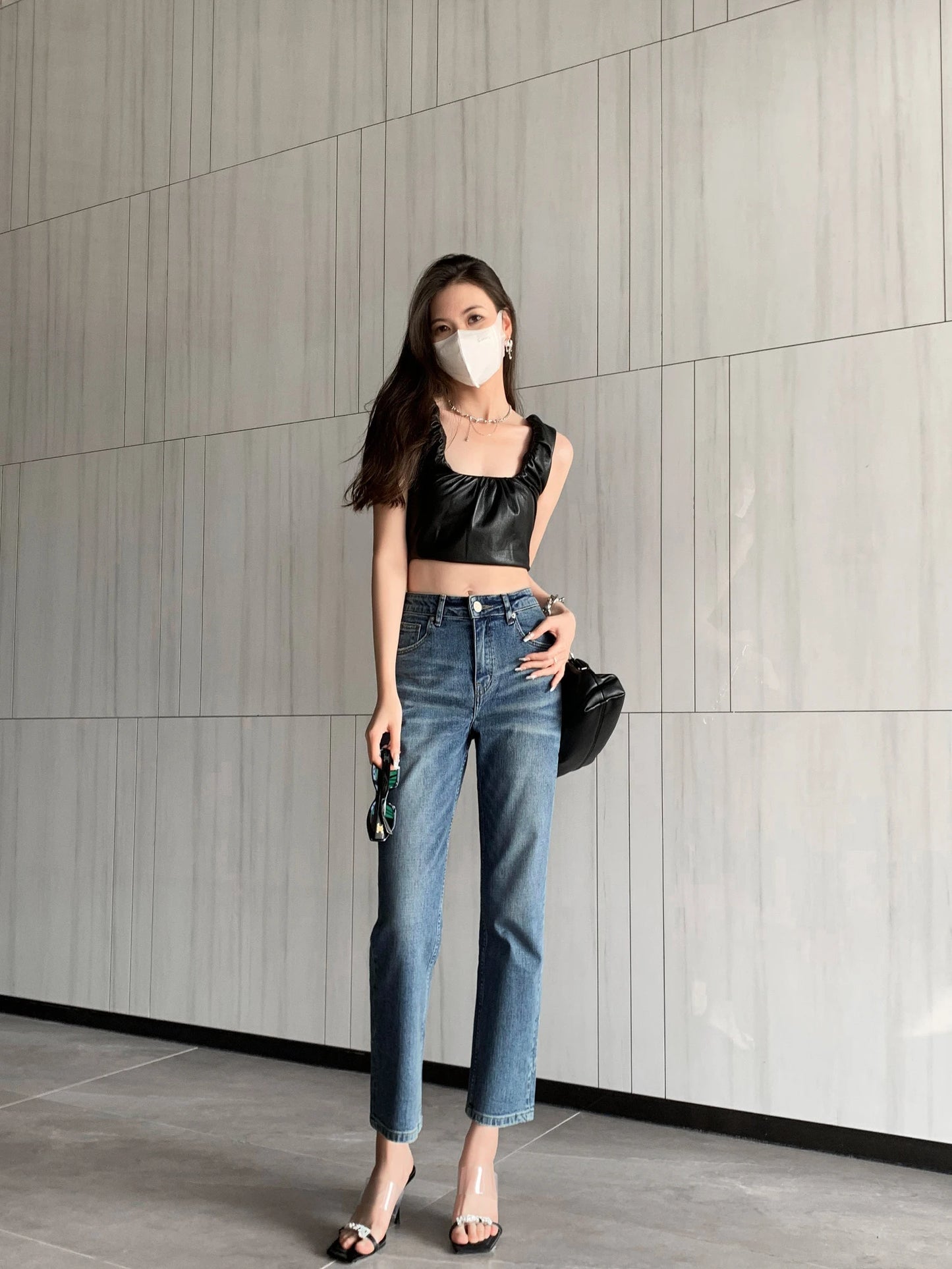 FRENCH ROMANCE VINTAGE NEW FASHION Y2K SUMMER DENIM SLIM HIGHT-WAISTED NINE-POINT JEANS