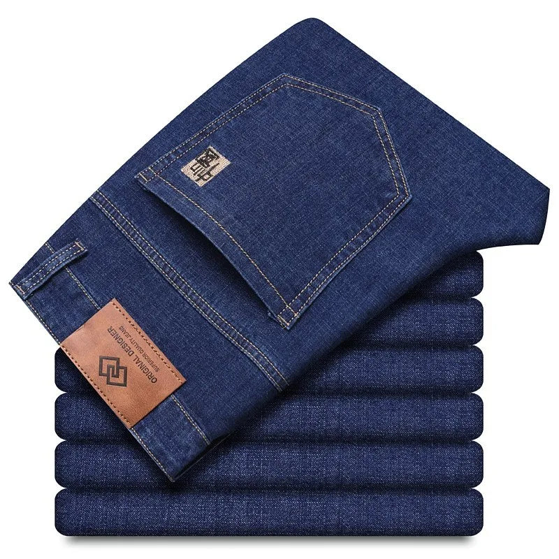 Denim New Men's Jeans Elastic Business Straight Fashion Long Pants New Arrivals Comfortable Daily Pants Black Blue Trousers