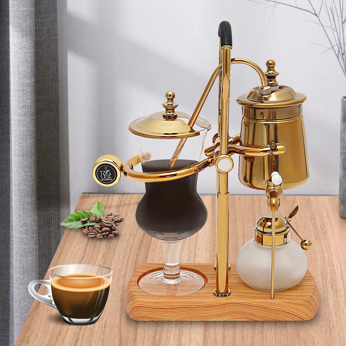Coffee maker 400ml Siphon coffee machine set, Vacuum coffee maker, Coffee and tea brewer, Integrated filter, Matching wooden