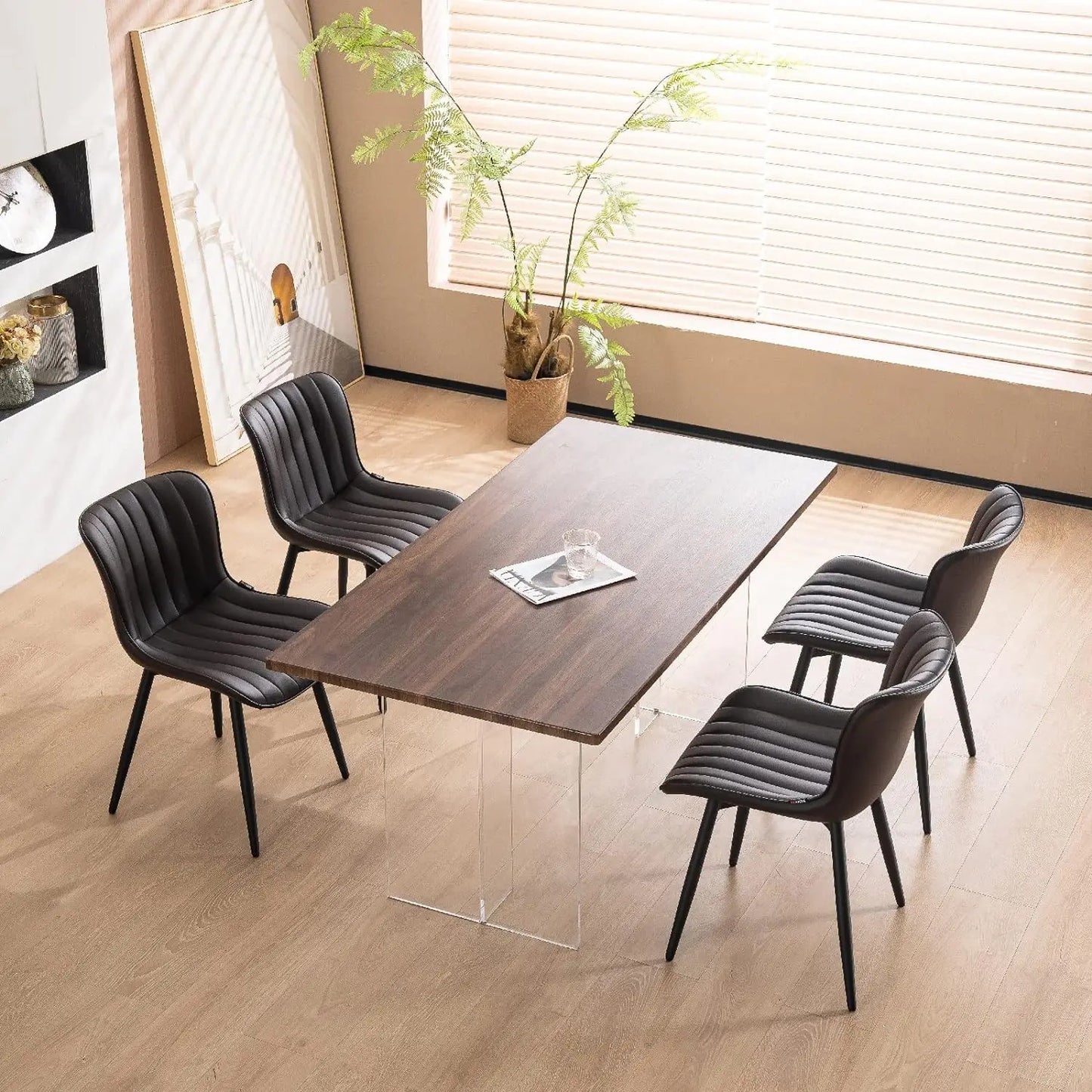YOUNUOKE Brown Dining Chairs Set of 2 Upholstered Mid Century Modern Kitchen Chairs Armless Faux Leather Accent Guest