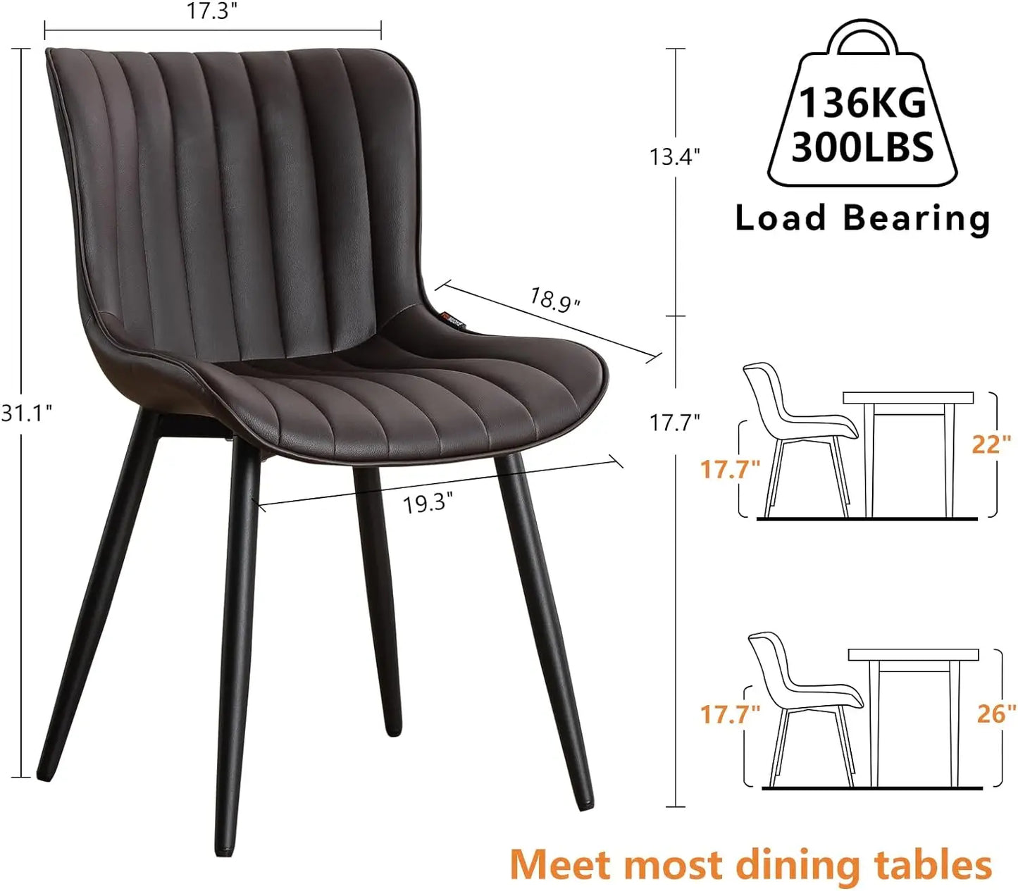 YOUNUOKE Brown Dining Chairs Set of 2 Upholstered Mid Century Modern Kitchen Chairs Armless Faux Leather Accent Guest