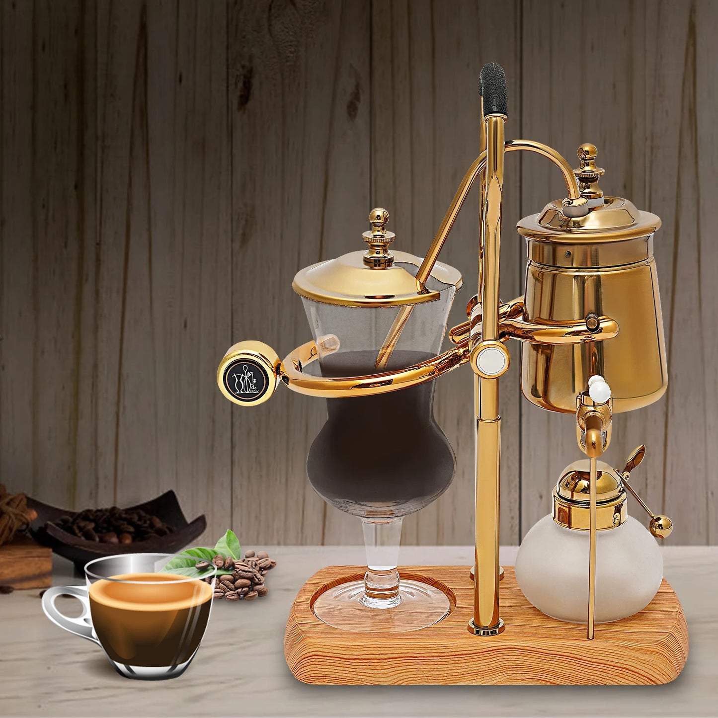 Coffee maker 400ml Siphon coffee machine set, Vacuum coffee maker, Coffee and tea brewer, Integrated filter, Matching wooden