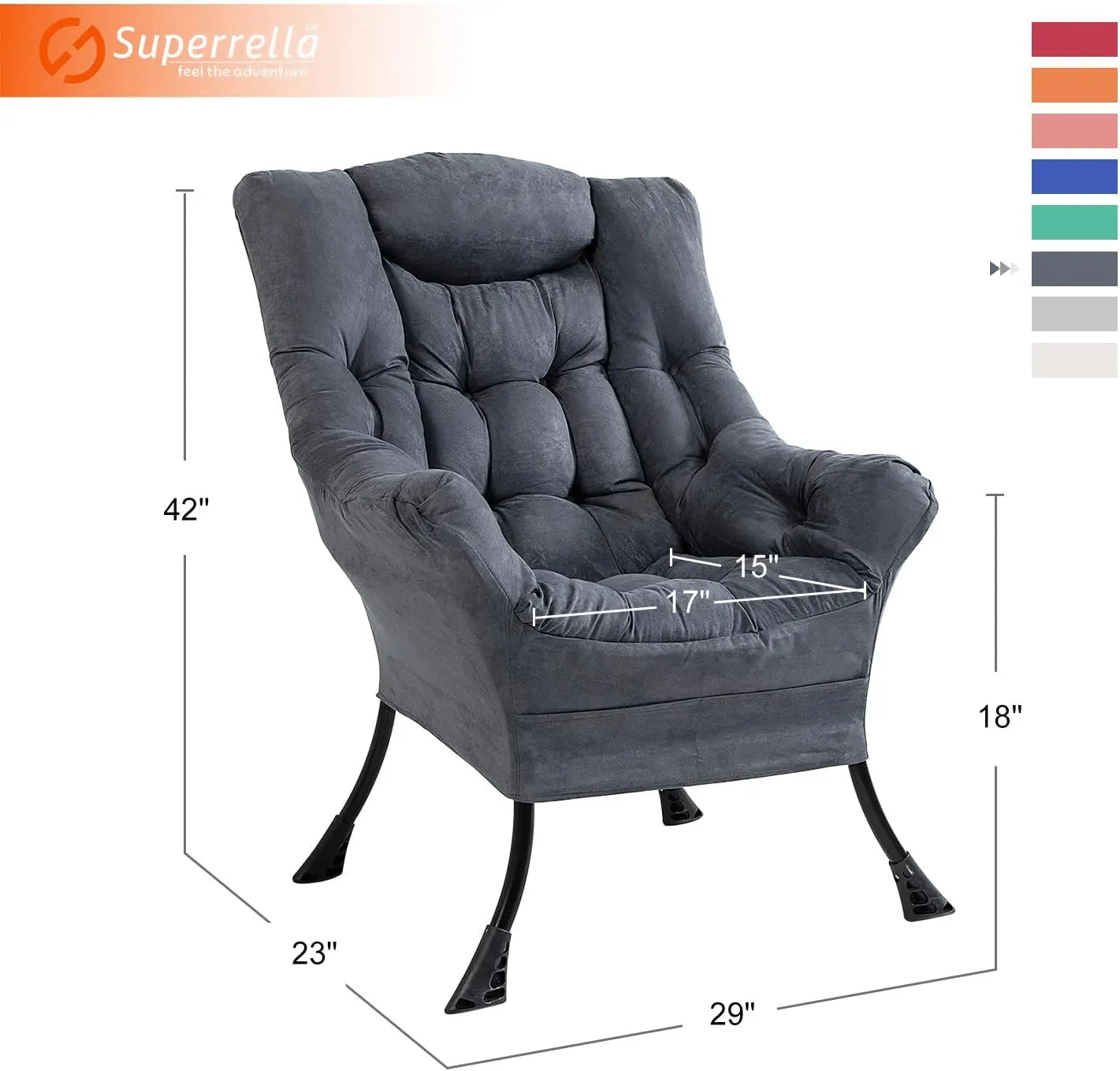 Modern Soft Accent Chair Living Room Upholstered Single Armchair High Back Lazy Sofa (Cool Grey)