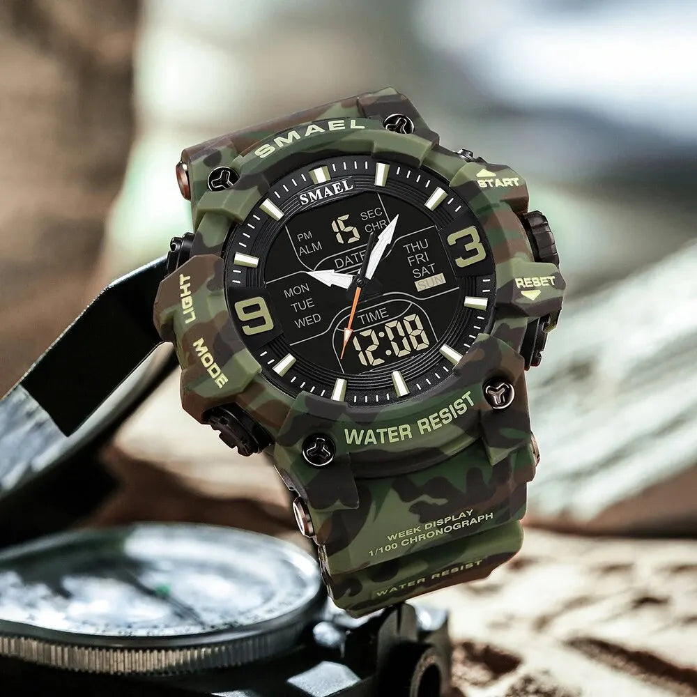 SMAEL 8049MC Camouflage New Style Digital Waterproof Sports Watches Men's Shock Analog Dual Display Watch