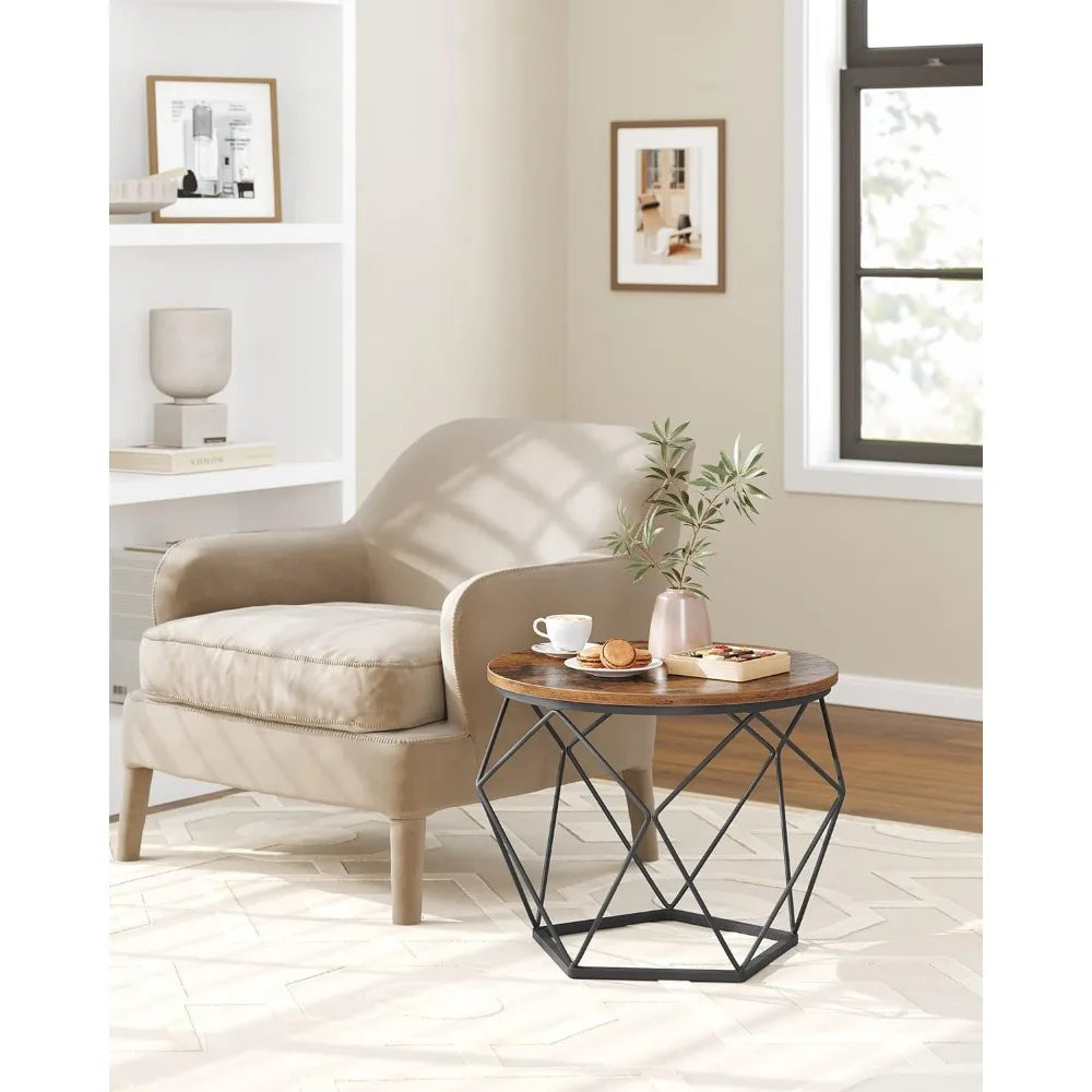 VASAGLE Small Coffee Table Set of 2, Round Coffee Table with Steel Frame, Side End Table for Living Room, Bedroom, Office