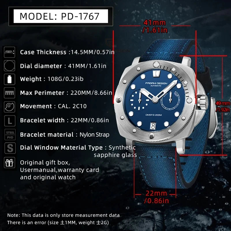PAGANI DESIGN 41MM New Men's Watches Luxury Automatic Mechanical Watch For Men 100M Waterproof Stainless steel Wrist Watch Men 