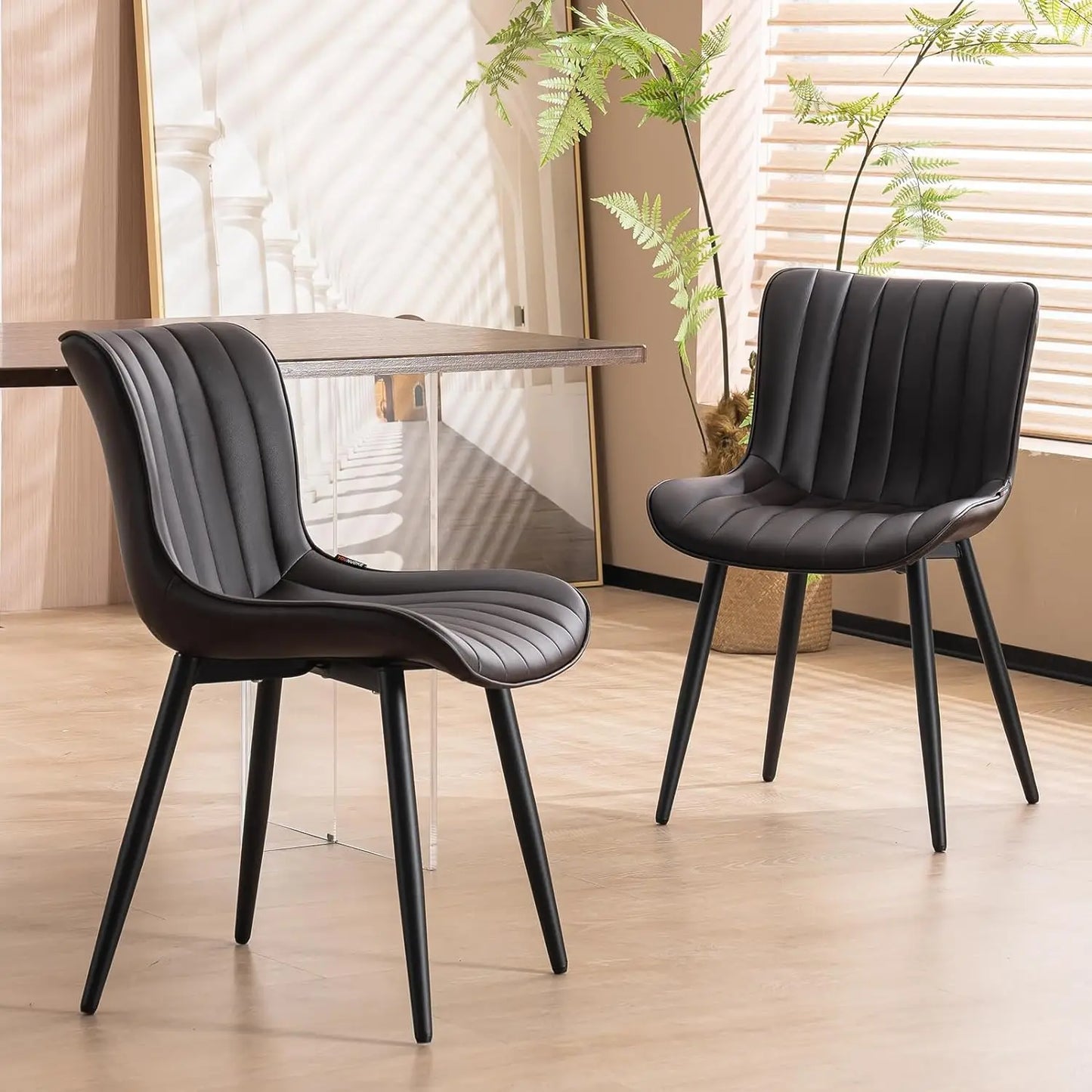 YOUNUOKE Brown Dining Chairs Set of 2 Upholstered Mid Century Modern Kitchen Chairs Armless Faux Leather Accent Guest