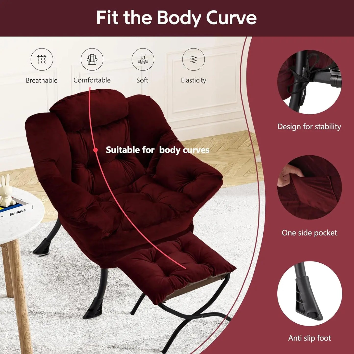 Folding Ottoman Modern Large Accent Chair,Contemporary Lounge Leisure Sofa Chair with Armrests Upholstered Sofa Armchair Reading