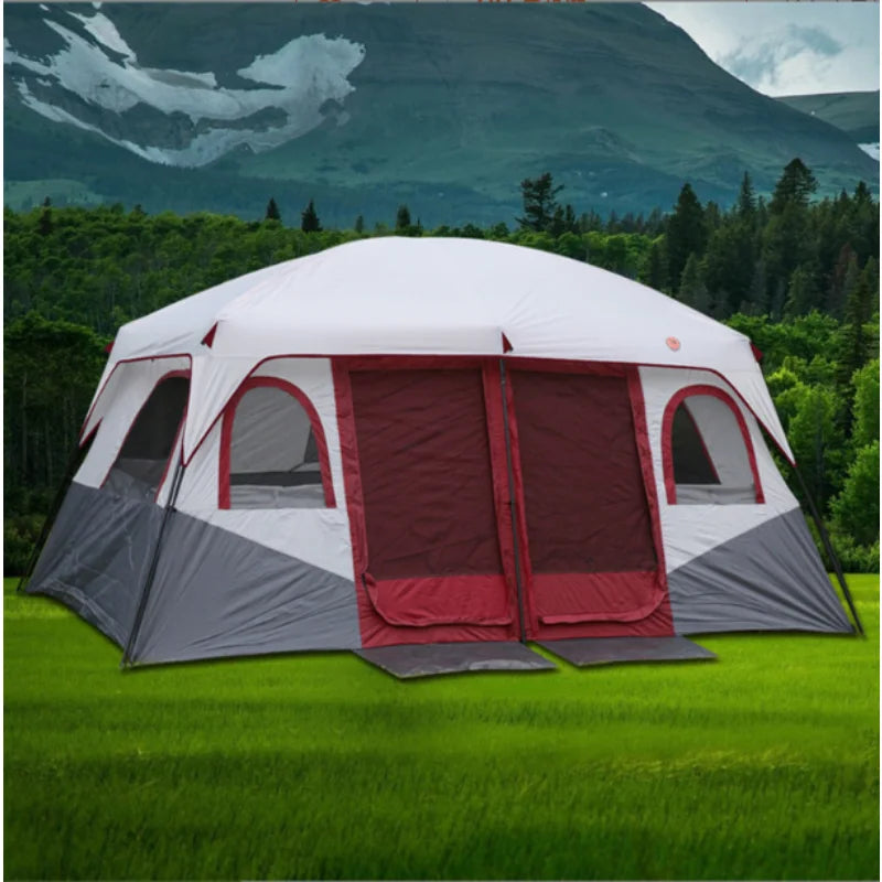 Big Space Outdoor Camping Tents 8-12 Persons Double Layers 2 Rooms 1 Living Room Luxury Waterproof Camping Tent