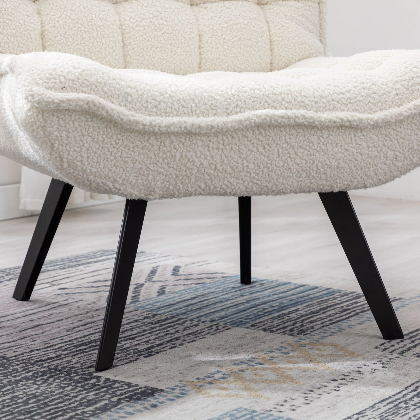 Modern Soft Teddy Fabric Material Large Width Accent Chair Leisure Chair Armchair TV Chair Bedroom Chair With Ottoman Black Legs