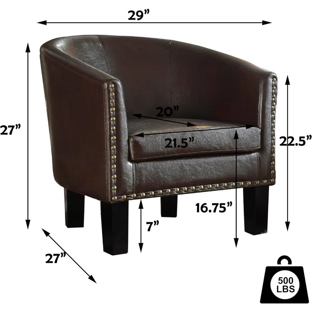Duilio Club Style Barrel Armchair For Living Room Faux Leather Accent Chair, Leather Brown