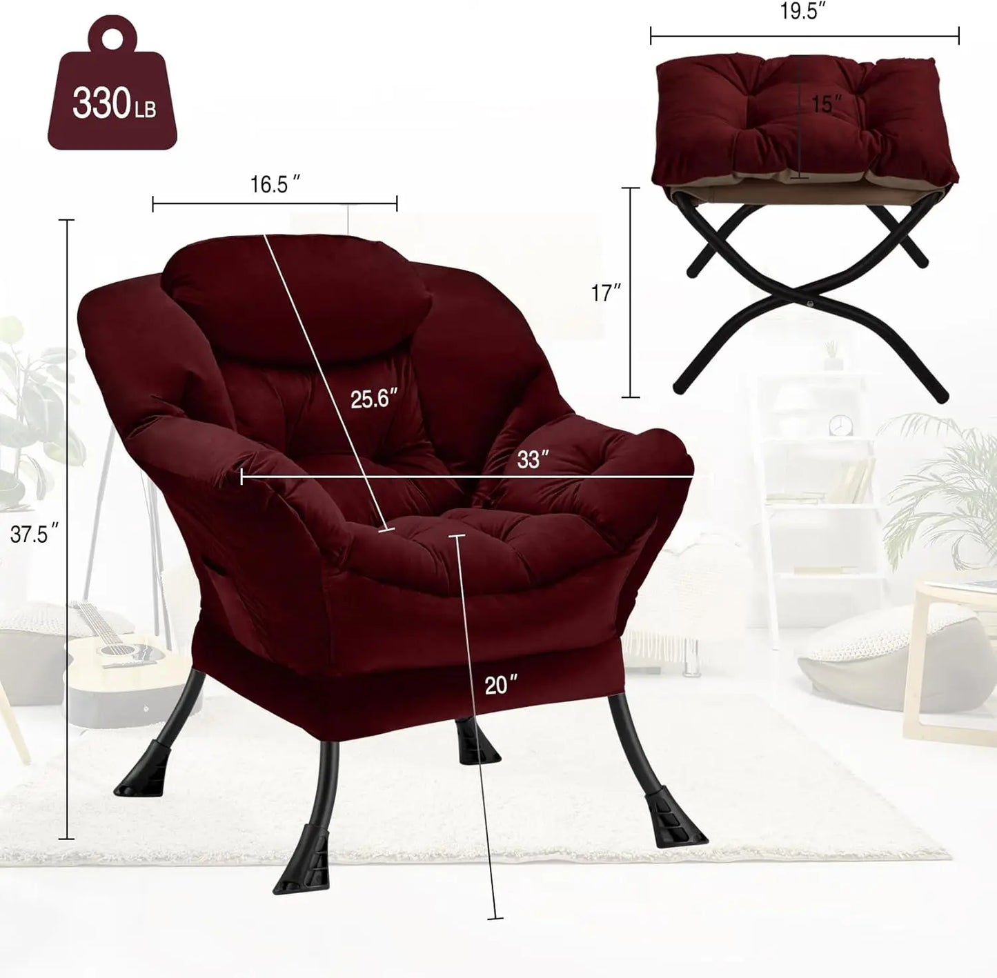 Folding Ottoman Modern Large Accent Chair,Contemporary Lounge Leisure Sofa Chair with Armrests Upholstered Sofa Armchair Reading