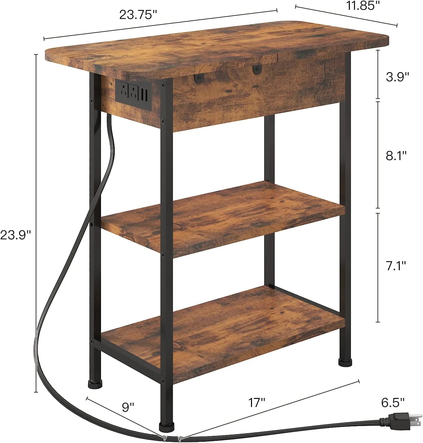LIDYUK End Table with Charging Station Flip Top Side Table with USB Ports and Outlets Nightstand for Small Spaces Bedside Tables