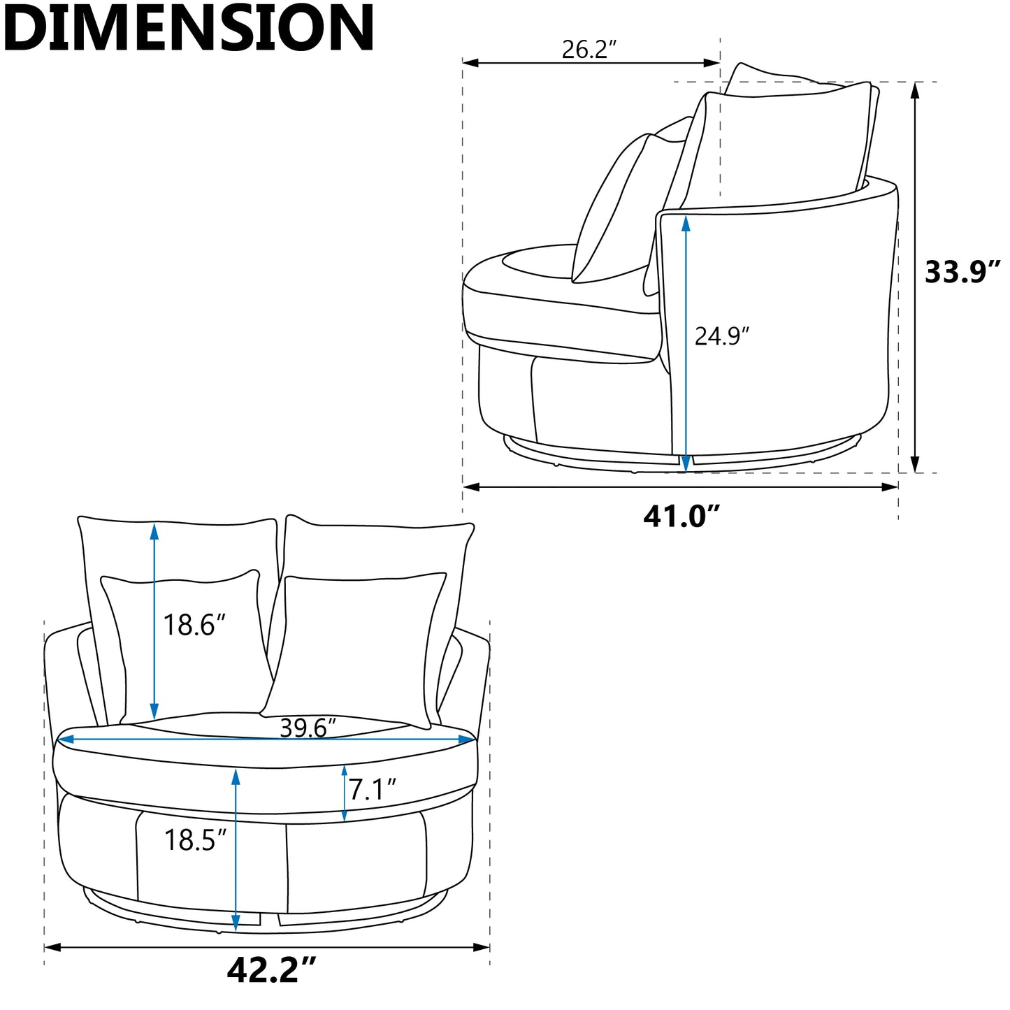 42.2"W Swivel Accent Barrel Chair and Sofa With 4 Pillows 360 Degree Swivel Round Sofa Oversized Arm Chair Cozy Club Chair