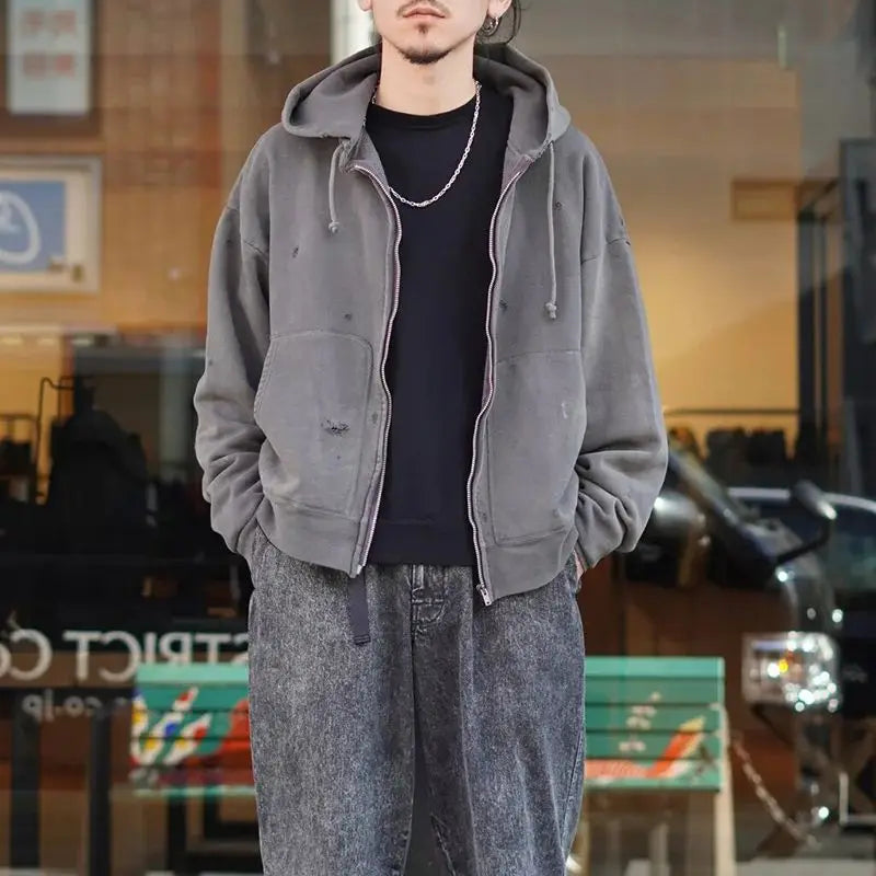 Top Quality Saint Zip Hoodies Men Woman Vintage Washed Do Old Damaged High Street Sweatshirts Hooded Pullovers