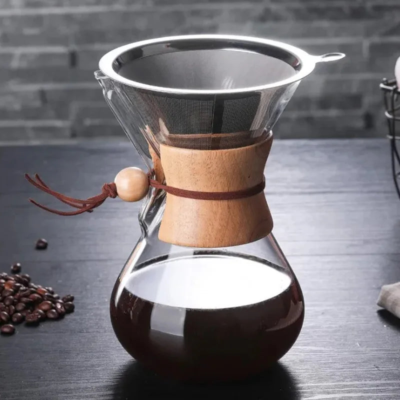 400-800ML Stainless Steel Filter Pot Resistant Glass Maker Coffee Pot Espresso Coffe Machine tea water Pot set coffee maker