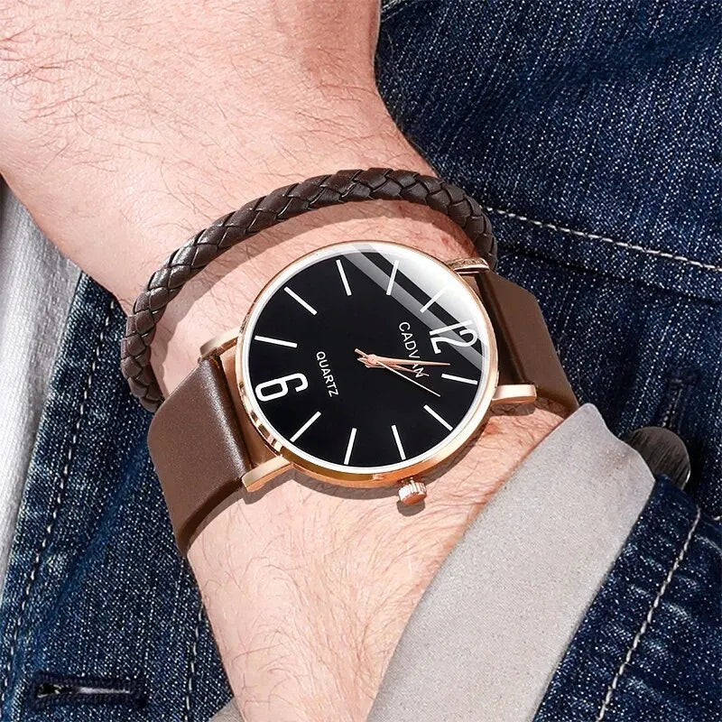 Mens Fashion Watches Minimalist Business Casual Quartz WristWatch Leather Strap Watches Luxury Big Dial Analog Watches Man Clock