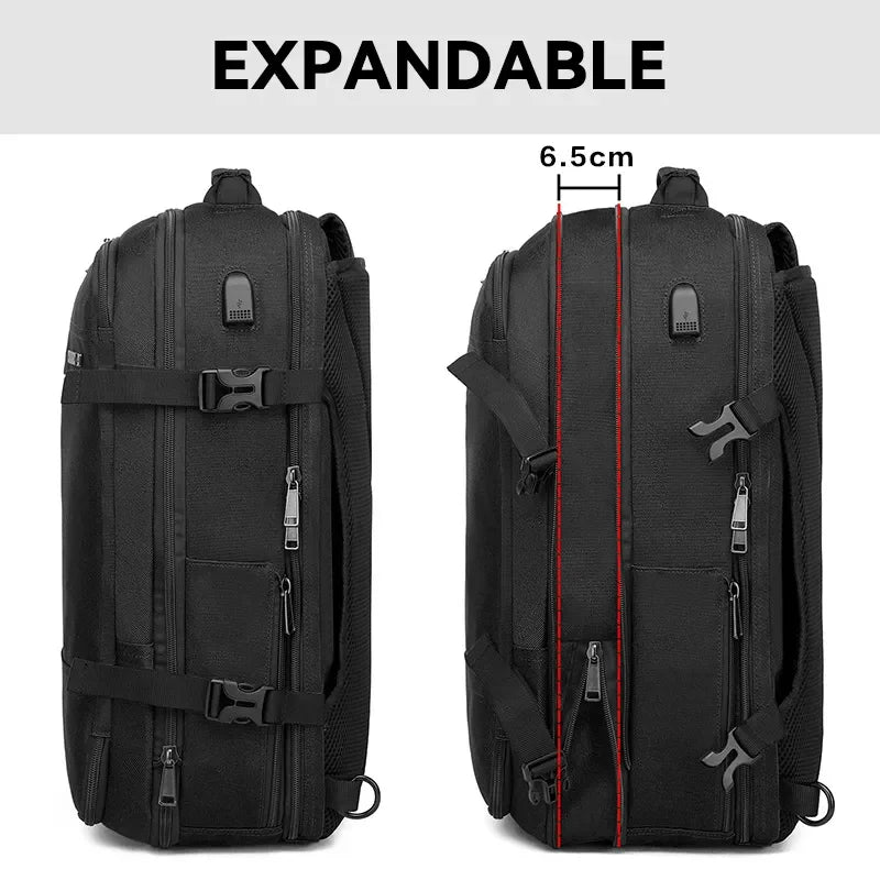 40L Mens Backpack Large Capacity Expandable Male Business Travel Bags USB Charging Canvas Waterproof 17.3 Inch Laptop Backpacks