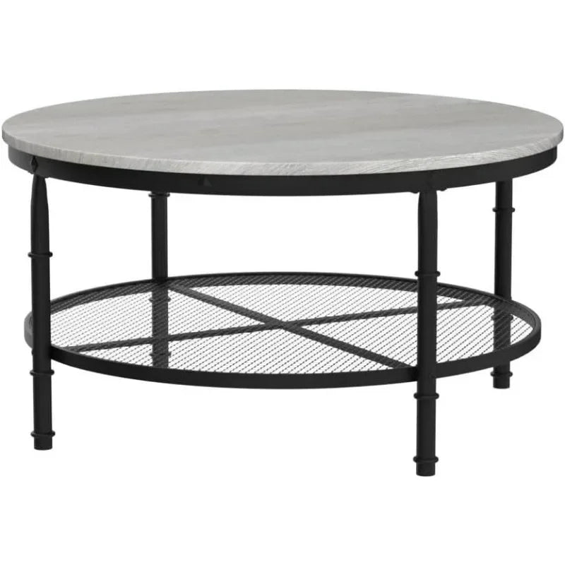 Best Choice Products 2-Tier 35.5in Round Industrial Coffee Table, Rustic Steel Accent Table for Living Room, w/Wooden Tabletop
