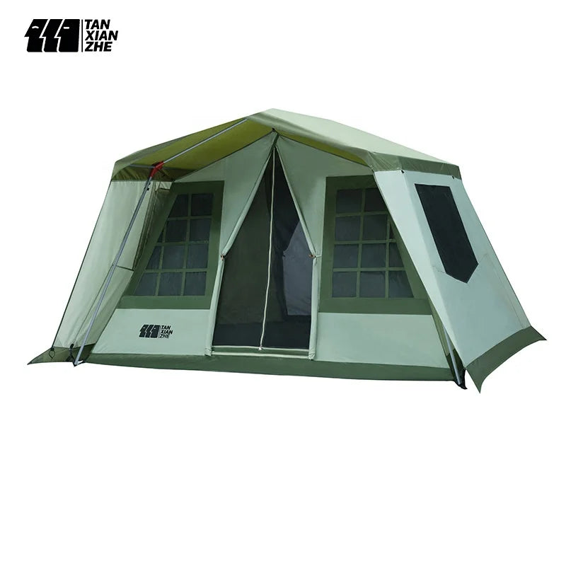Large Space Luxury Family Tent Camping 5-8 Person Thick Vinyl Rainproof Windproof Fabric Hiking Outdoor Tent