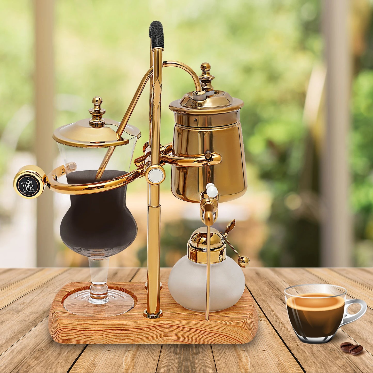 Coffee maker 400ml Siphon coffee machine set, Vacuum coffee maker, Coffee and tea brewer, Integrated filter, Matching wooden