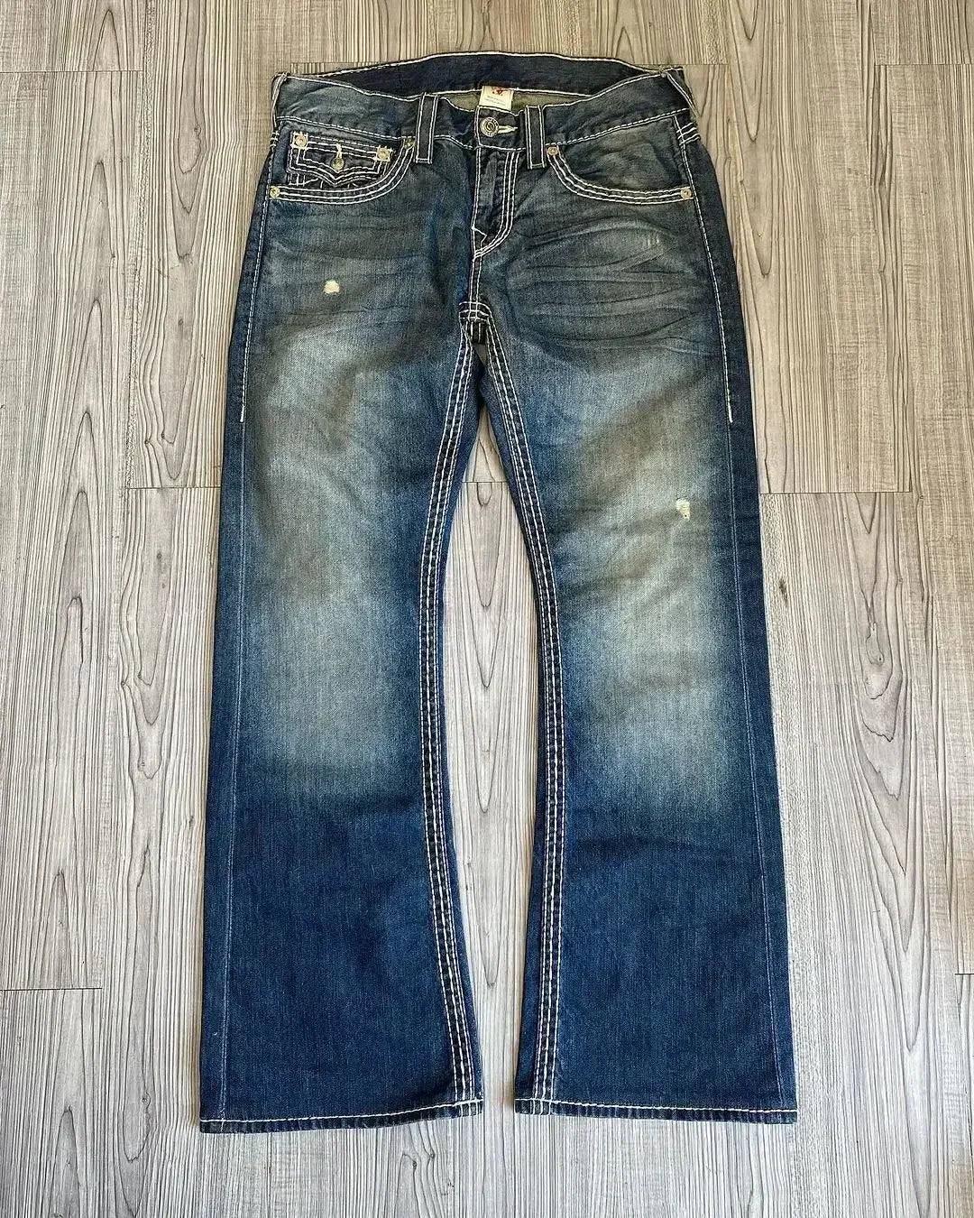 90‘s Vintage True Religion Low Rise Y2K Super T Bootcut Flared Street Denim Pants Harajuku High Waist Straight Wide Leg Jeans