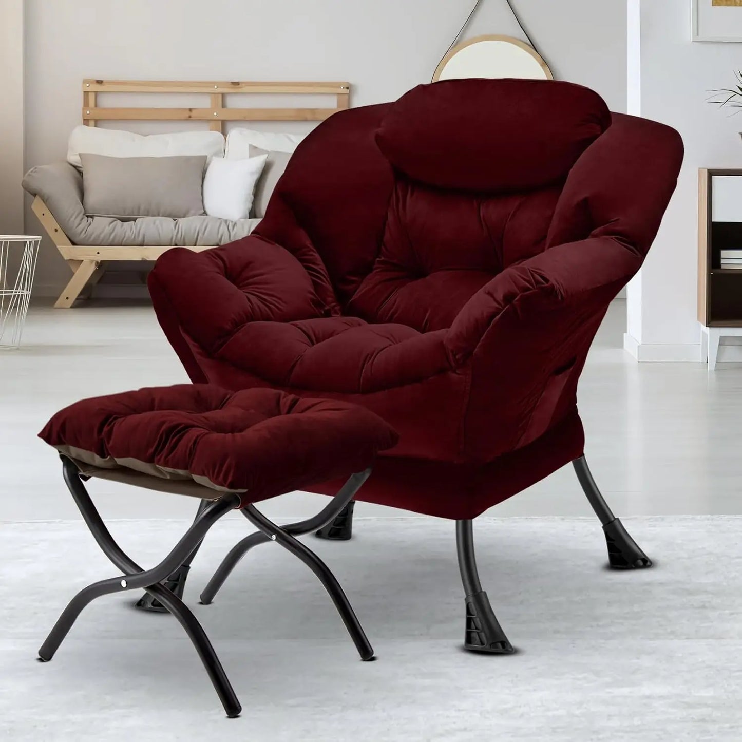 Folding Ottoman Modern Large Accent Chair,Contemporary Lounge Leisure Sofa Chair with Armrests Upholstered Sofa Armchair Reading
