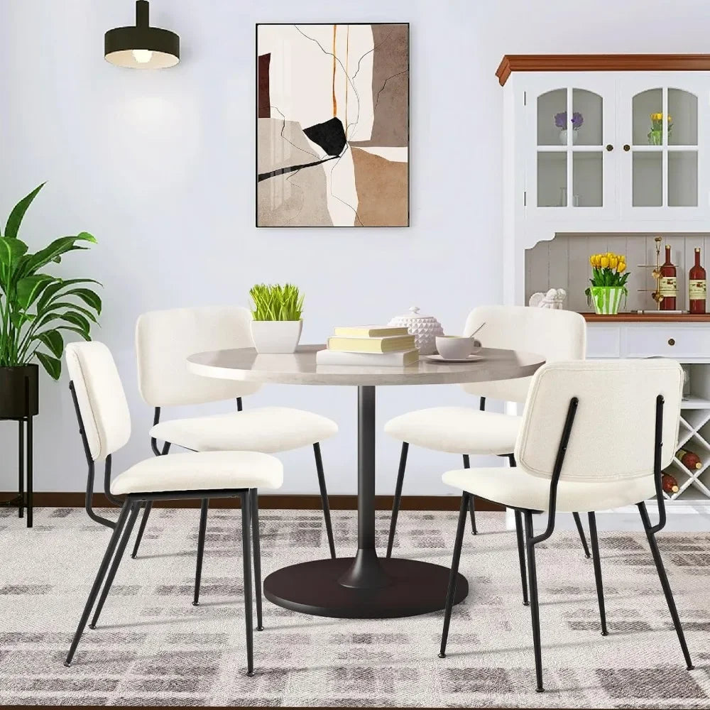 Fabric Dining Room Chairs Accent Diner Chair Stylish Kitchen Chairs With Solid Metal Legs and Curved Back Cream Home Furniture