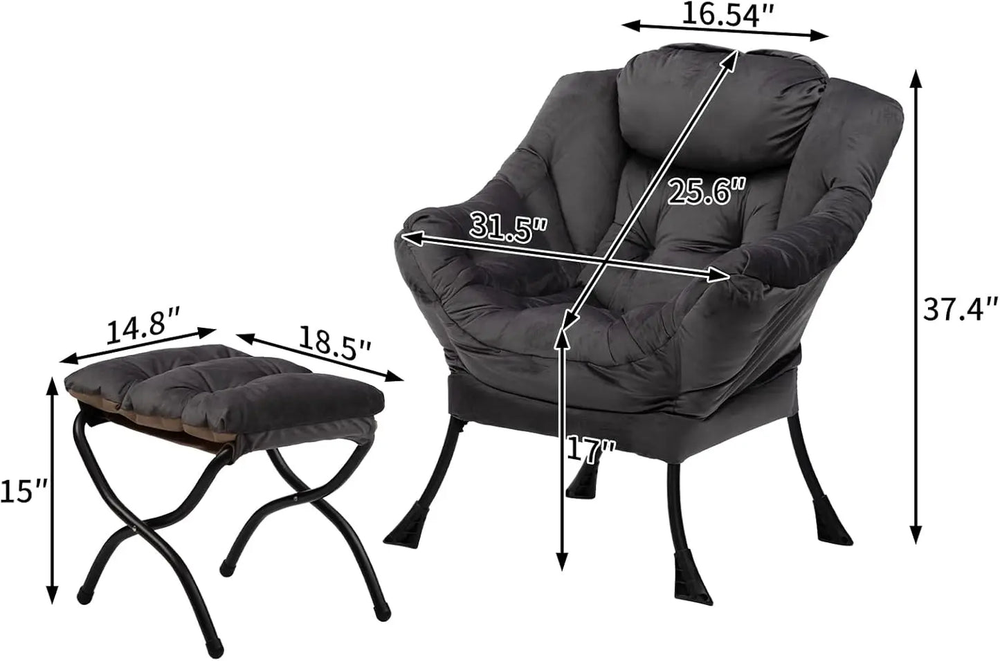 Fabric Lazy Chair with Foldable Ottoman, Accent Comfy Lounge Arm Chair and Folding Footrest Stool Set,Leisure Sofa Reading Chair