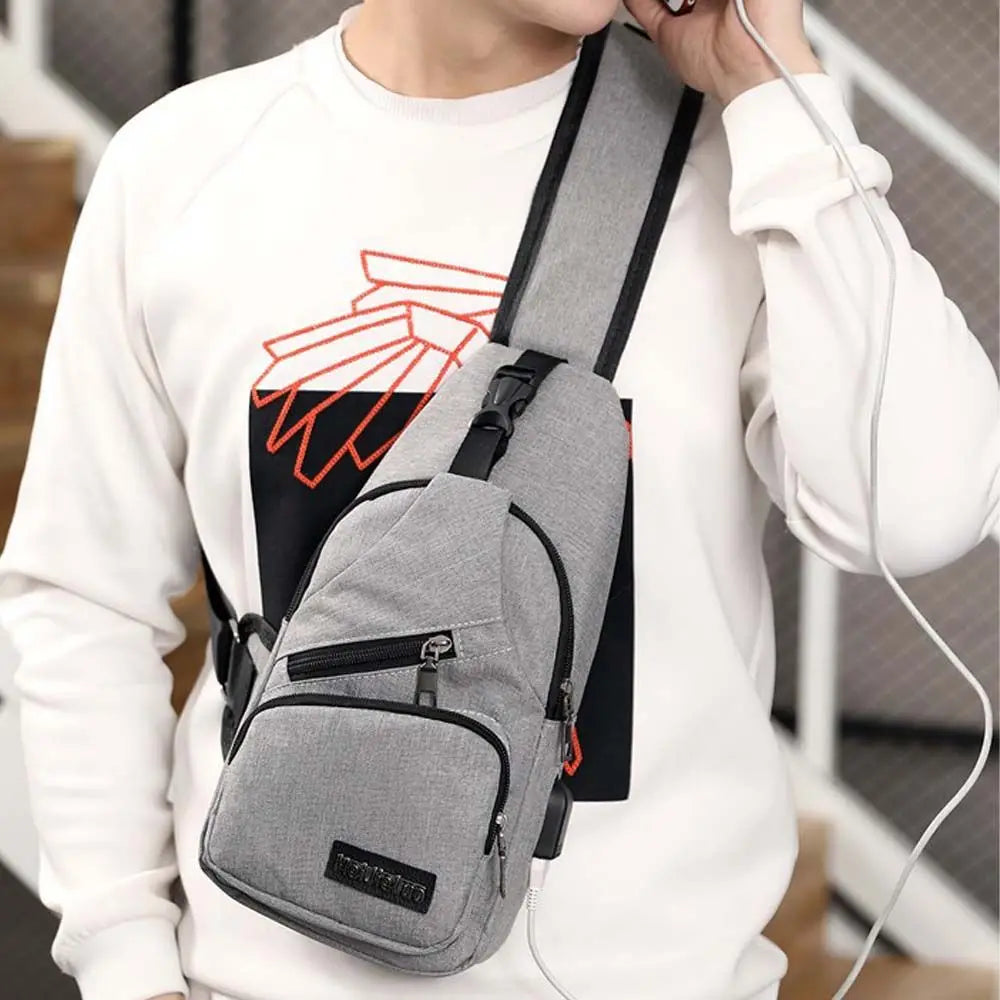 Casual Women Sport Small Bag Safety Pocket Earphone USB Charging Men's Chest Bag Sling Backpack Crossbody Bag Outdoor Bags