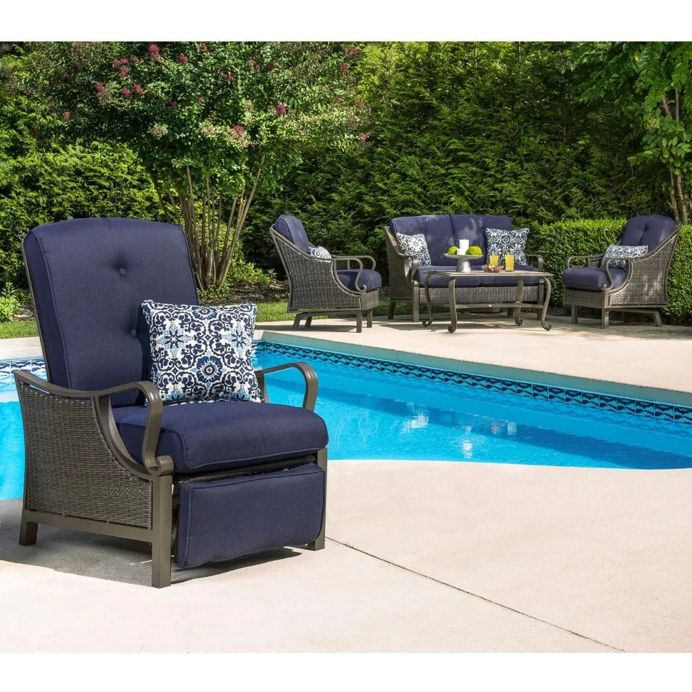 Ventura Brown Wicker Outdoor Recliner Chair with Cushions and Accent Pillow, Luxury All-Weather Outdoor Patio Recliner Chair