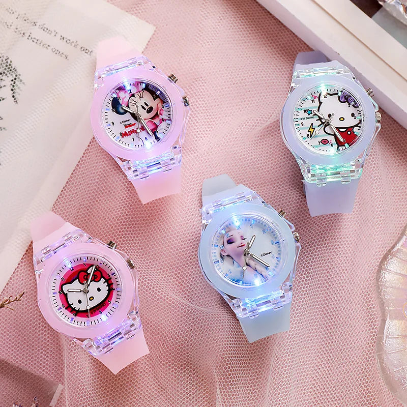 Hello Kitty Girls Watches for Kids Luminous Source Silicone Princess Elsa Children Watch Boys Gift Clock Wrist Relogio Feminino