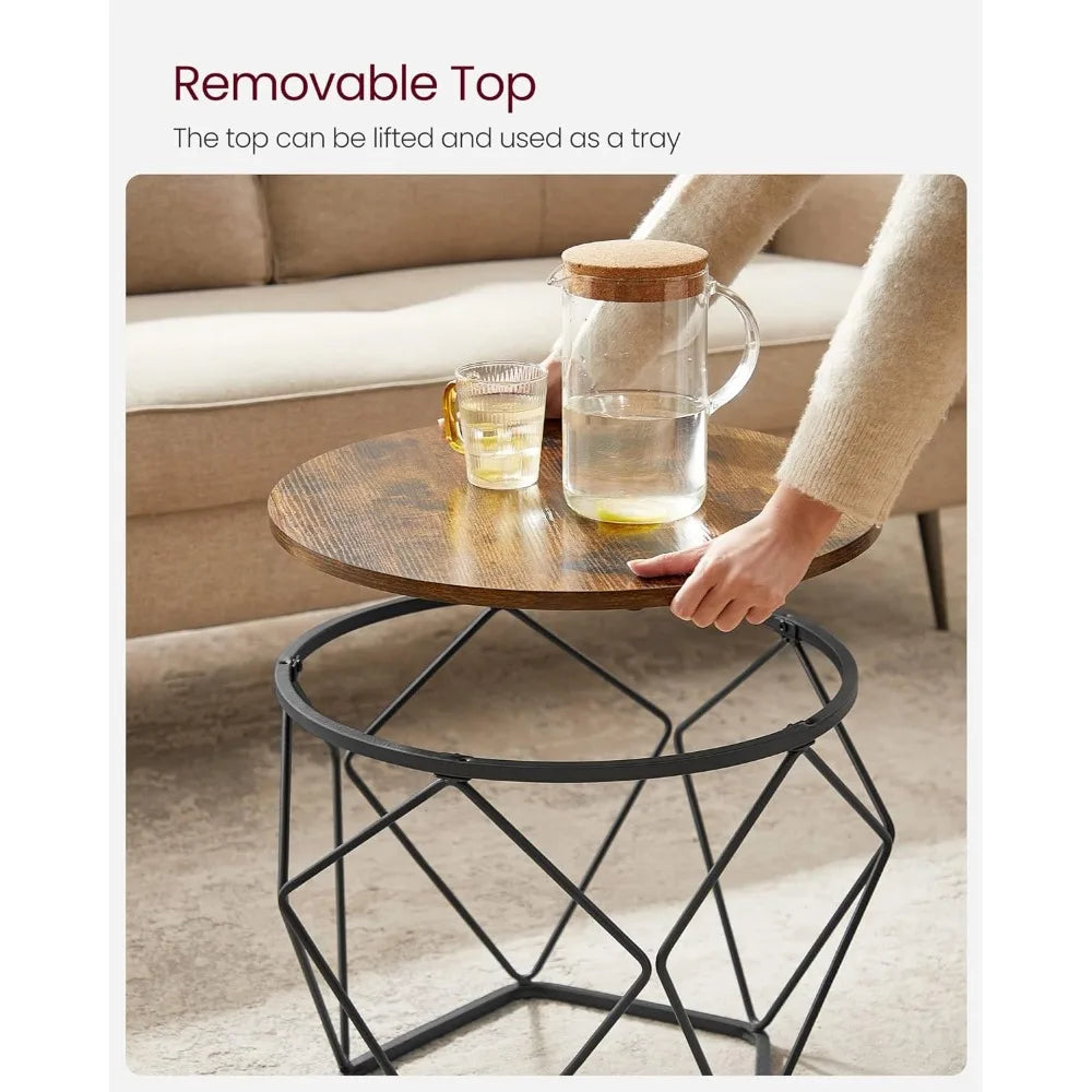 VASAGLE Small Coffee Table Set of 2, Round Coffee Table with Steel Frame, Side End Table for Living Room, Bedroom, Office