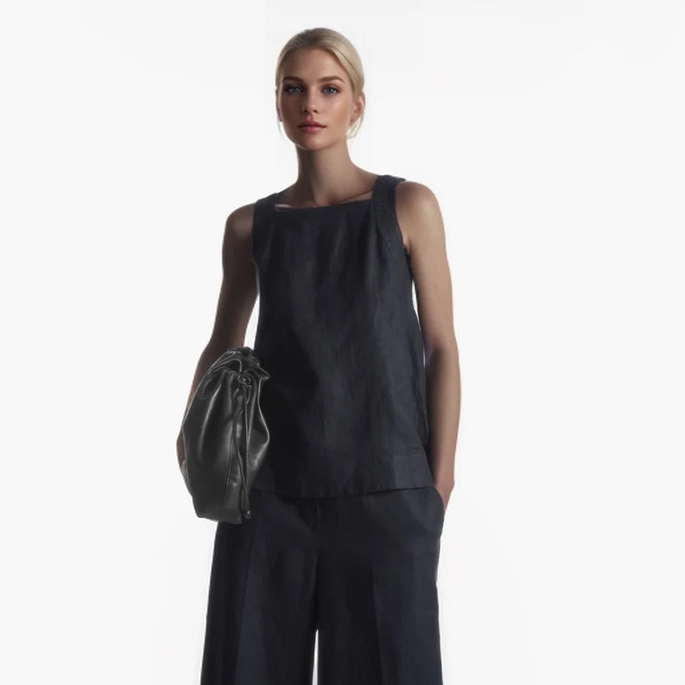 Cos Lris 2024 Summer Women's Clothing Casual Versatile Loose Back Bow Decorated Sleeveless Camisole Top