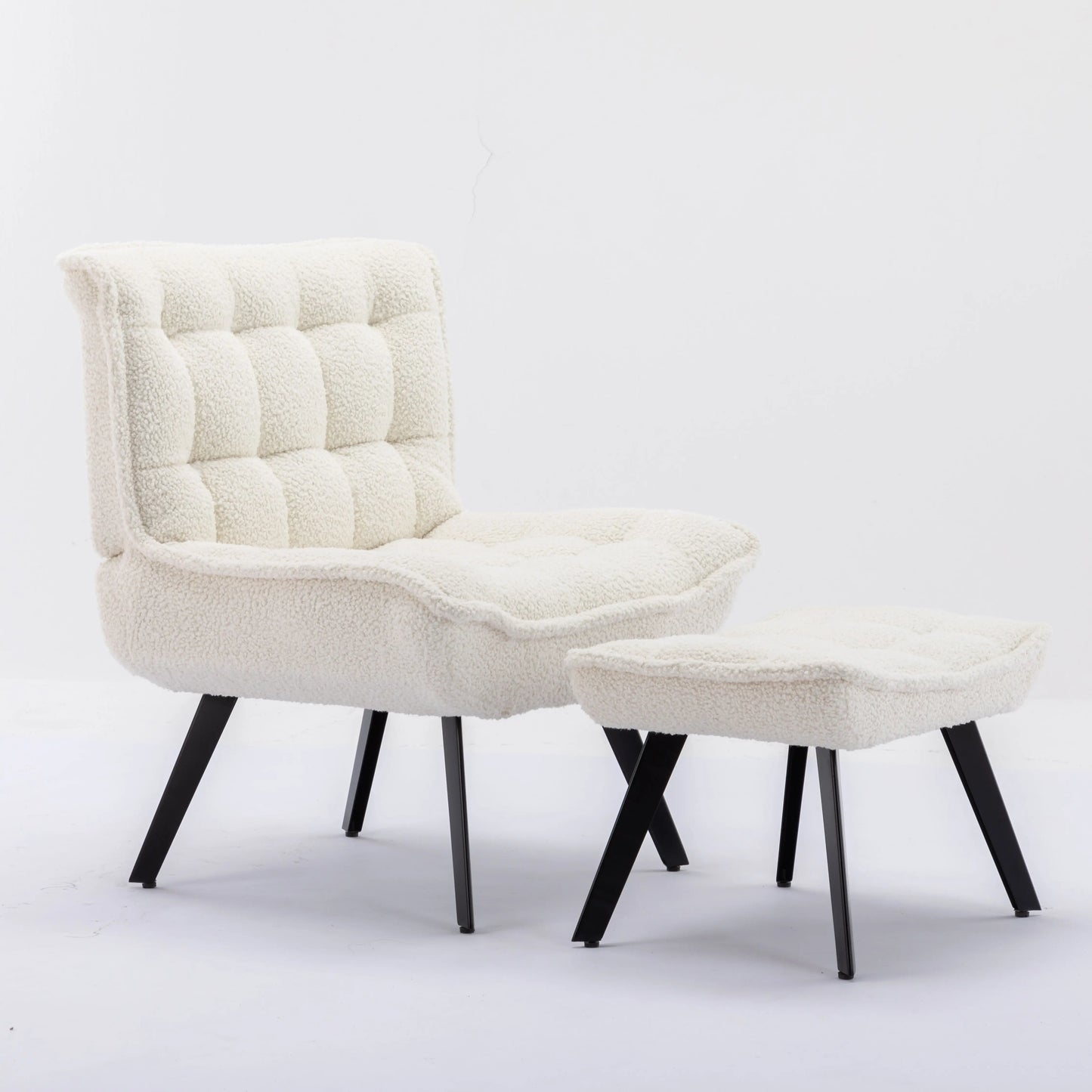 Modern Soft Teddy Fabric Material Large Width Accent Chair Leisure Chair Armchair TV Chair Bedroom Chair With Ottoman Black Legs