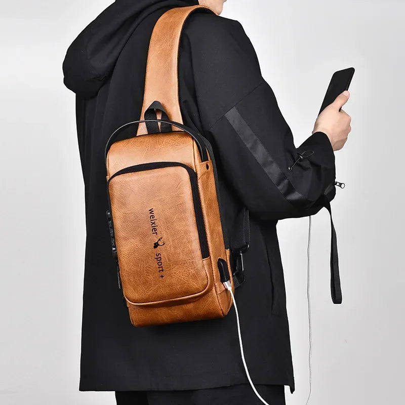New Men Shoulder Bag USB Charging Sport Sling Pack Backpack Cross body Chest Bag Anti-theft Travel Male Side Messenger Bag bolso