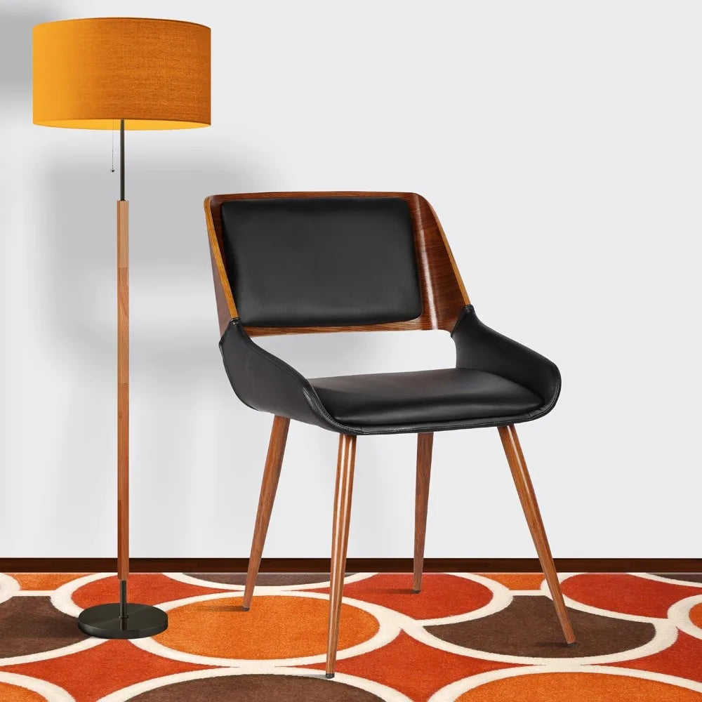 Panda Mid Century Modern Upholstered Fabric and Walnut Wood Dining Accent Chair for Kitchen Table Desk Vanity