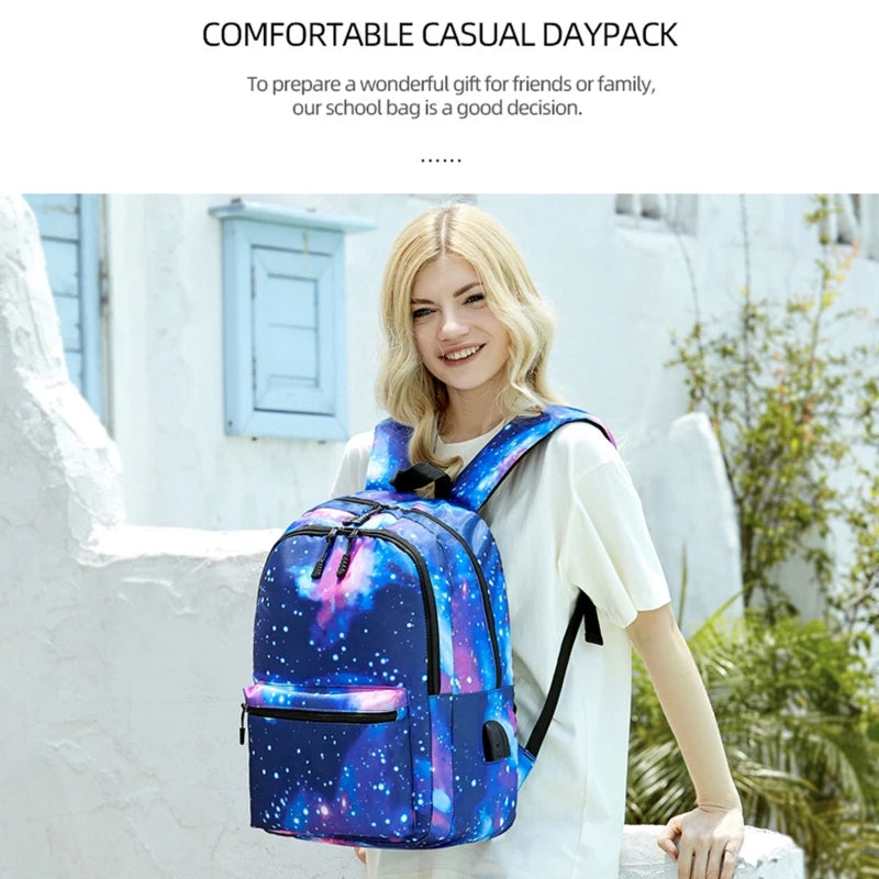 for Galaxy Backpack Bookbag for School College Laptop Travel Student Multi Compartment with USB Charging Port Anti theft