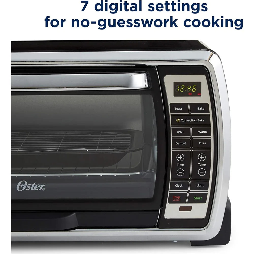 Oster Toaster Oven | Digital Convection Oven, Large 6-Slice Capacity, Black/Polished Stainless