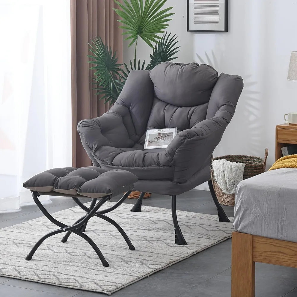 Lazy Chair with Ottoman, Modern Lounge Accent Chair with Armrests and a Side Pocket, Leisure Upholstered Sofa Chair Reading