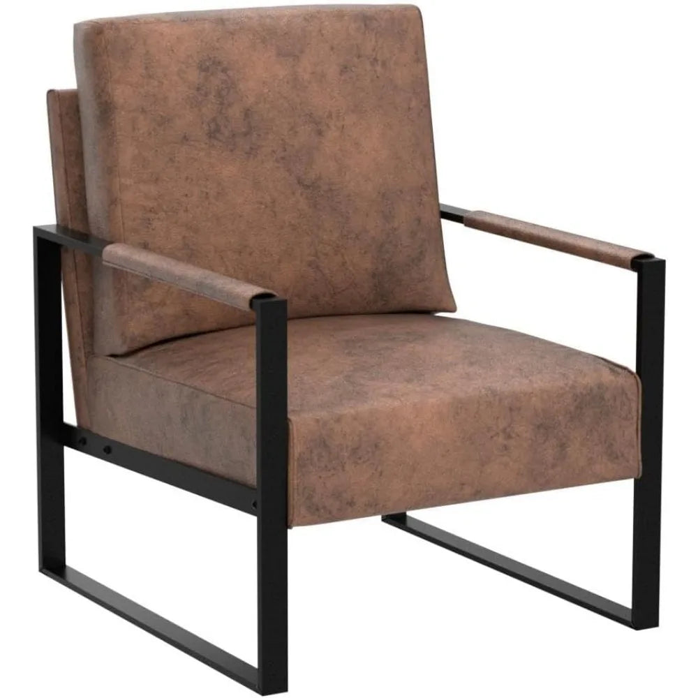 Classic Mid Century Modern Accent Chair with Durable Square Metal Frame, Armchair for Living Room, Bedroom