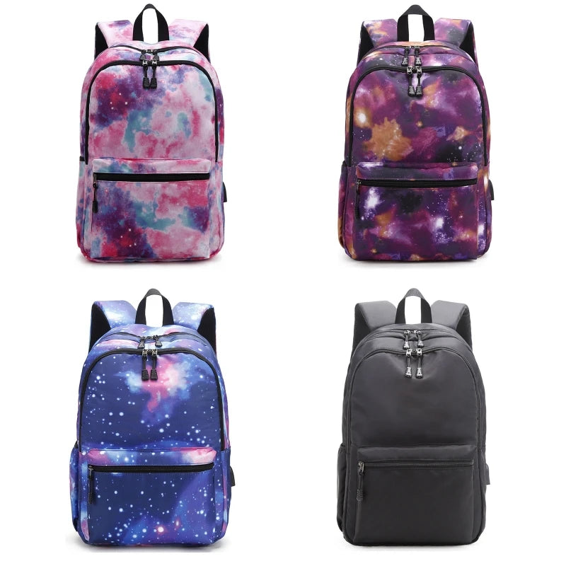 for Galaxy Backpack Bookbag for School College Laptop Travel Student Multi Compartment with USB Charging Port Anti theft