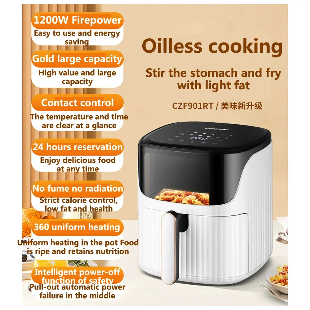 Air Fryers 10L Without Oil Hot Air Electric Fryer with Viewable Window Touch Screen Home Deep Fryer Machine Plug